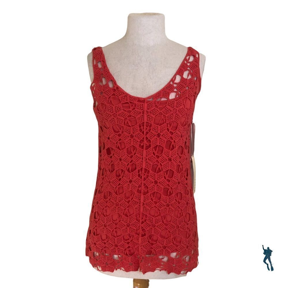 KENAR Orange crochet tank top with dyed to match liner spaghetti strap.